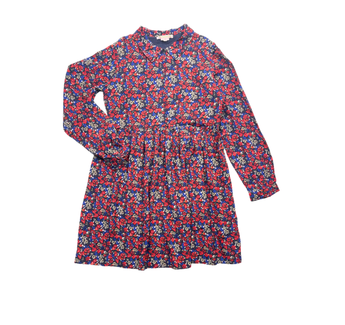 BONPOINT - Robe noire à fleurs rouges et bleues - 12 ans
