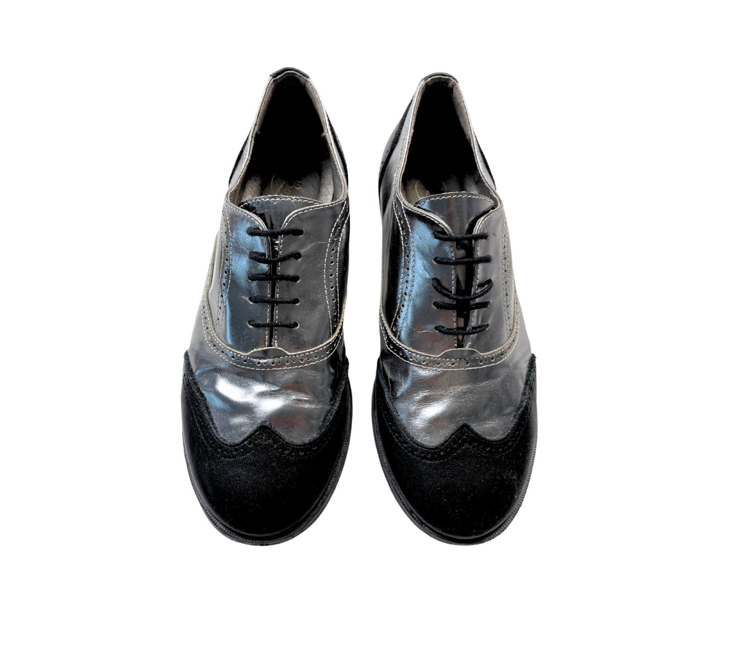 BONPOINT - Paire de derbies argentées et noires - 34