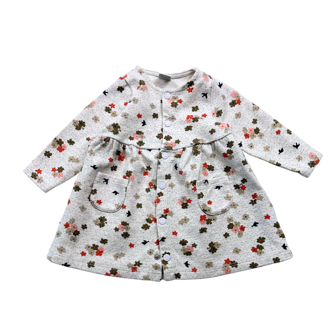 PETIT BATEAU - Robe grise à fleurs et à pois - 12 mois