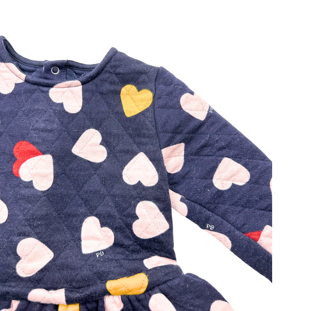 PETIT BATEAU - Marineblaues Kleid mit rosa, Rad und gelben Herzen - 12 Monate