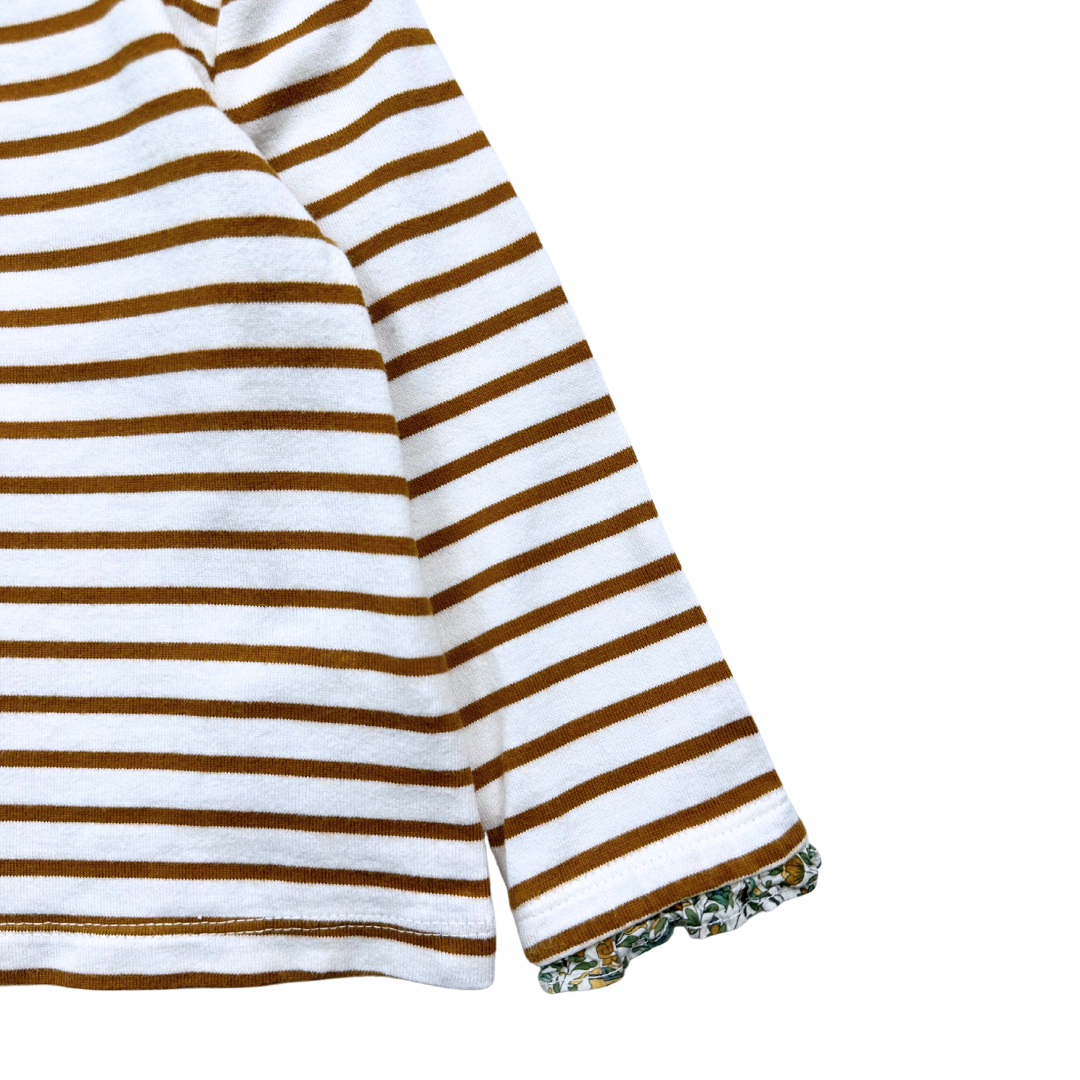 CYRILLUS - T-shirt à manches longues à rayures blanc et marron - 2 ans