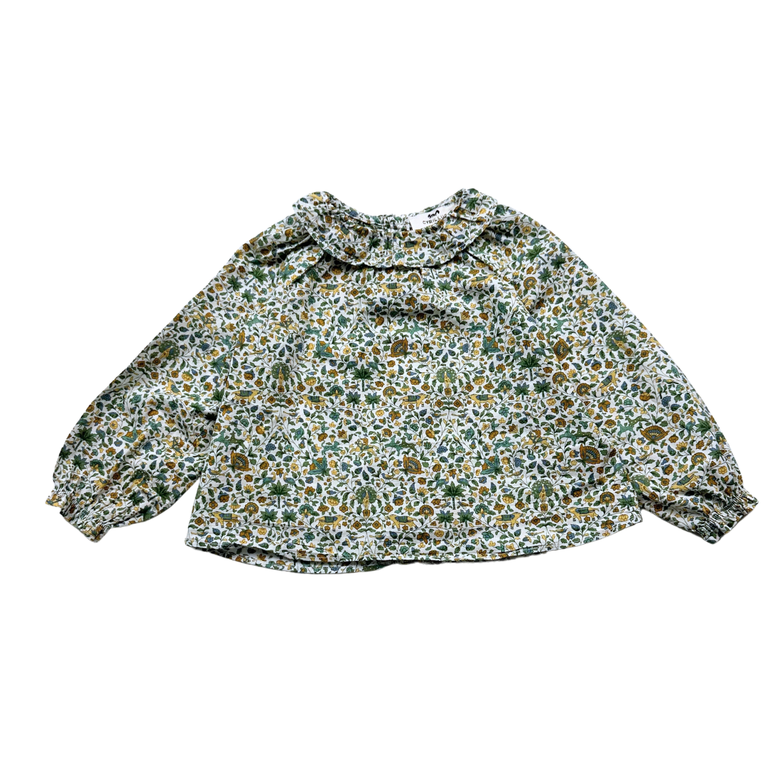 CYRILLUS - blouse blanche à fleurs vertes - 2 ans