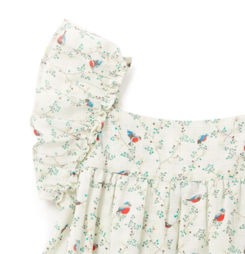 BONTON - Weißes Kleid mit Baum- und Vogelmuster - 4 Jahre