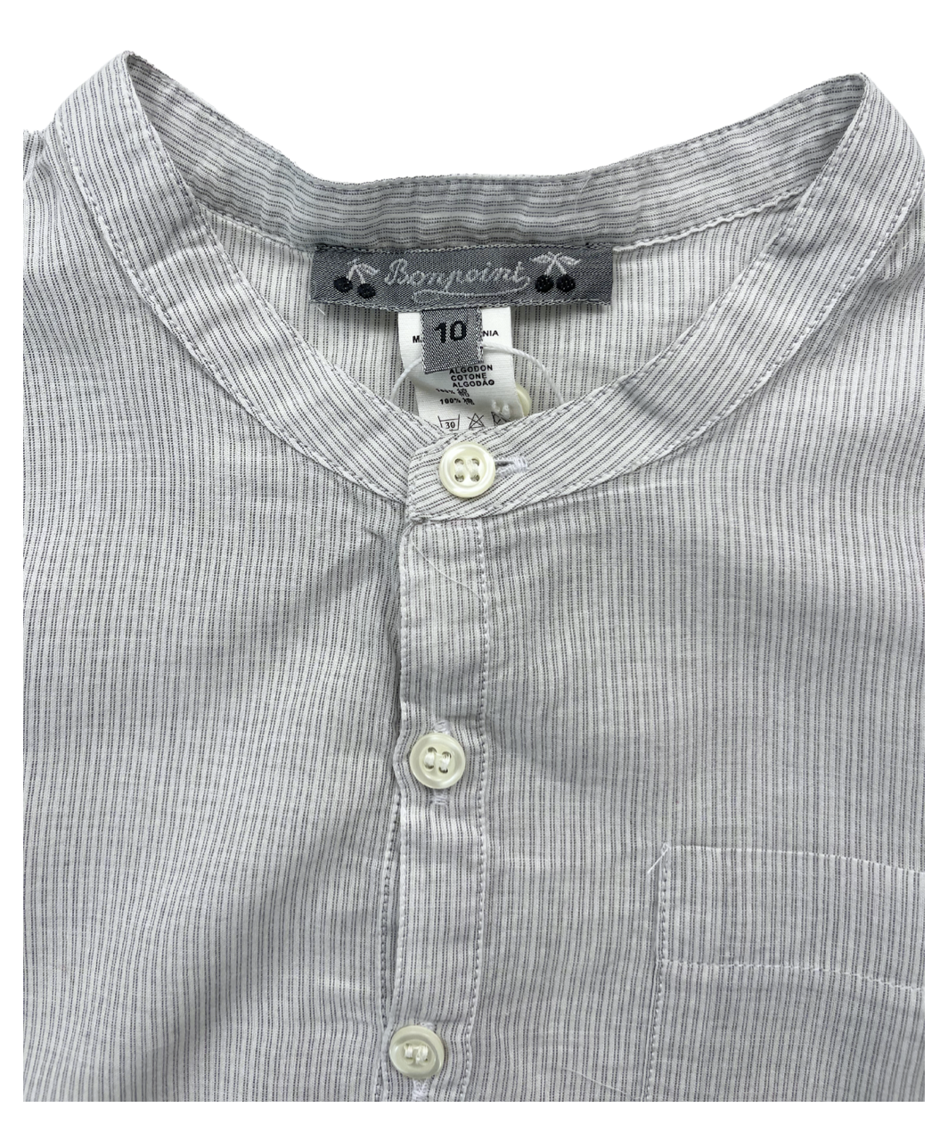 BONPOINT - Chemise fines rayures grises col Mao - 10 ans