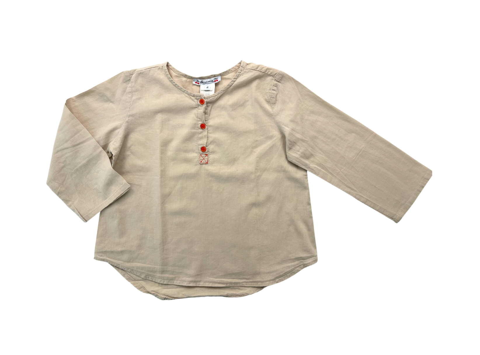 BONPOINT - Chemise beige en coton col Mao - 4 ans