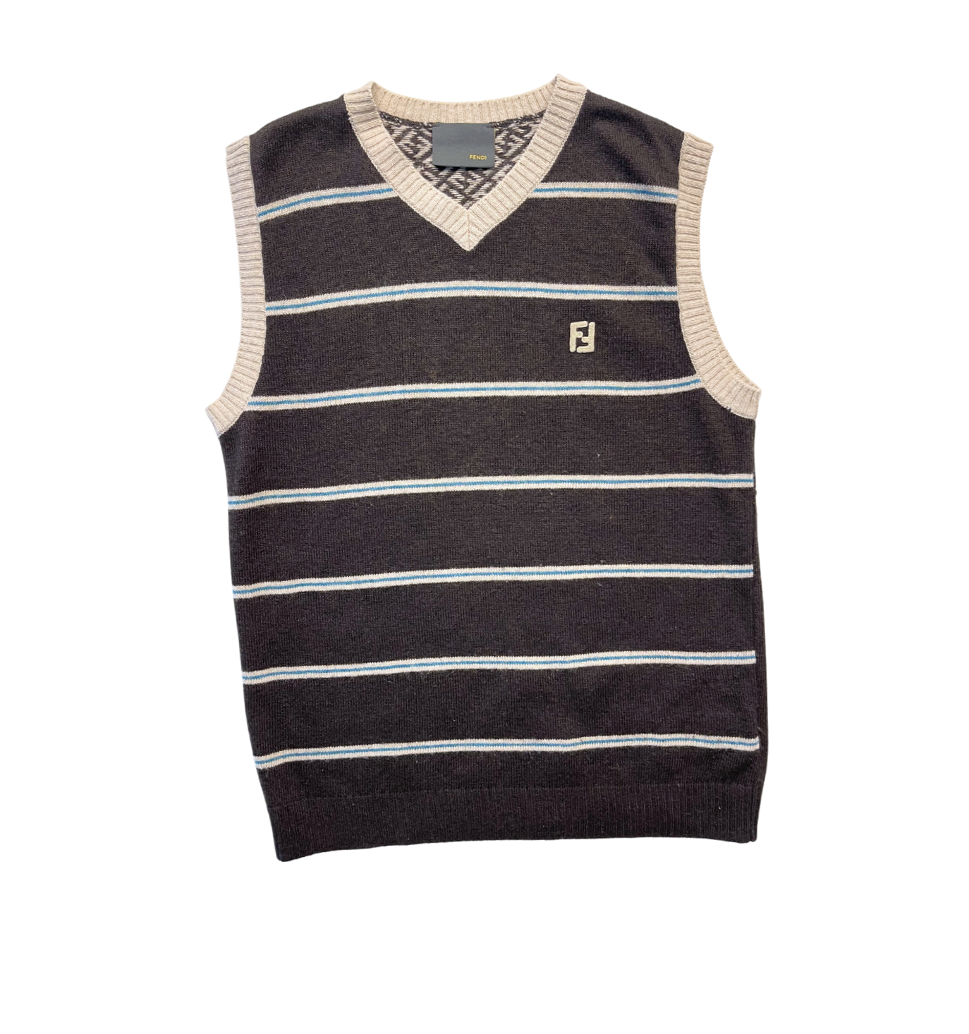 FENDI - Pull sans manches marron à rayures - 8 ans