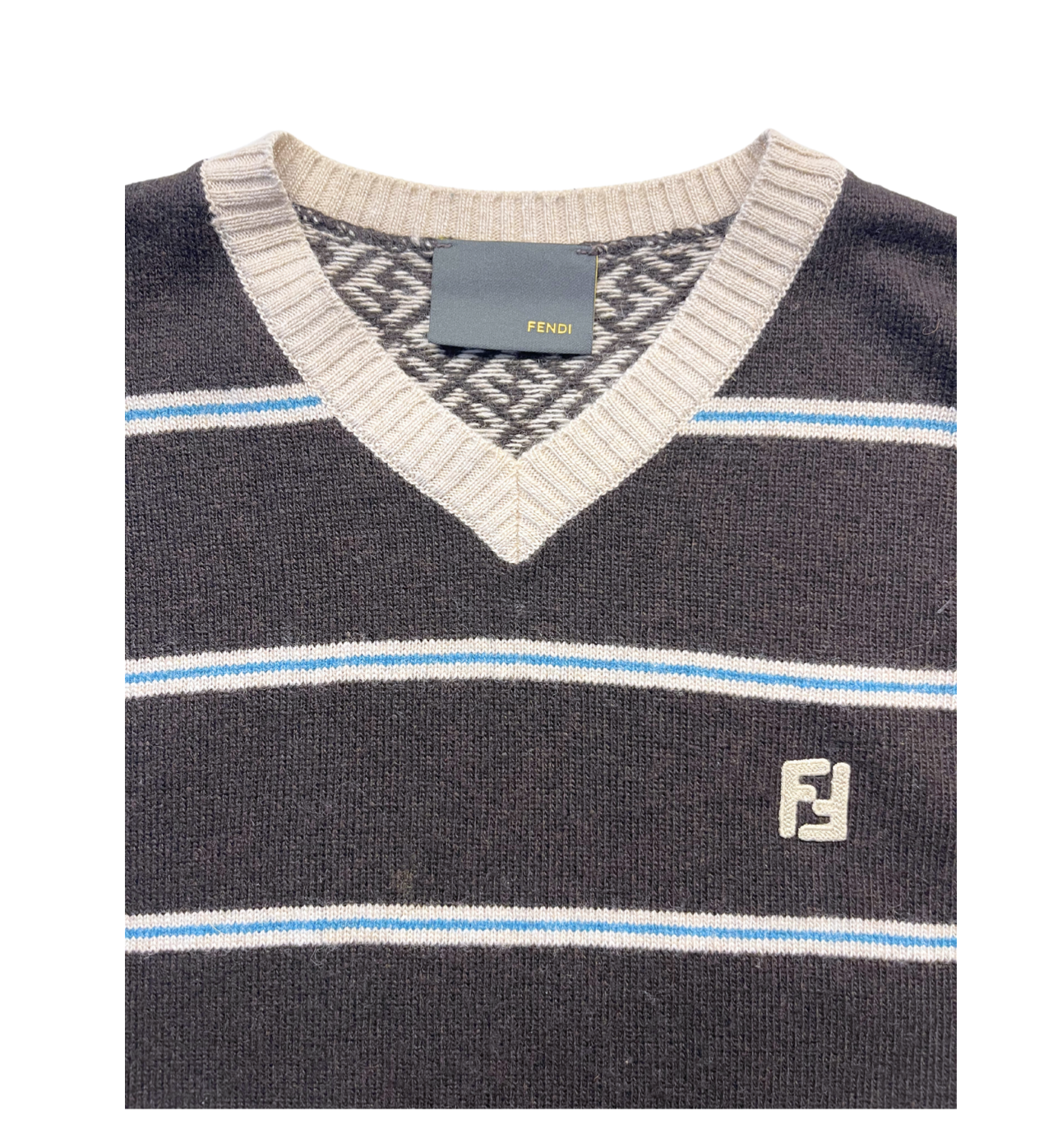 FENDI - Pull sans manches marron à rayures - 8 ans