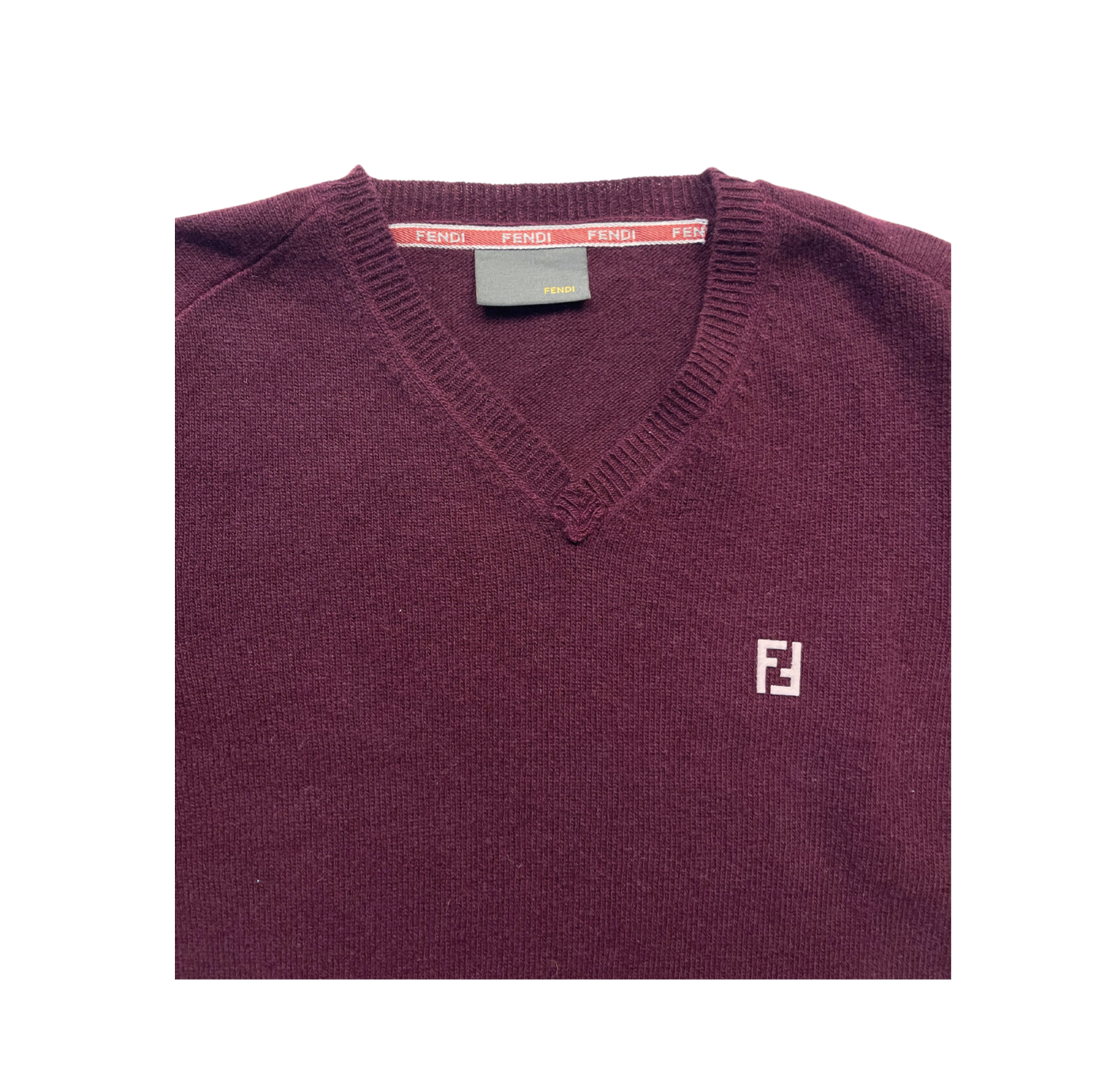 FENDI - Pull en laine bordeaux col V - 6 ans