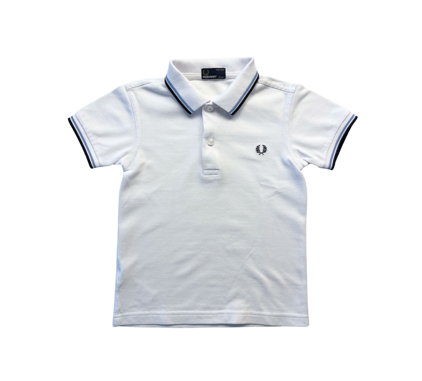 FRED PERRY - Polo blanc avec liseret bleu - 6/7 ans