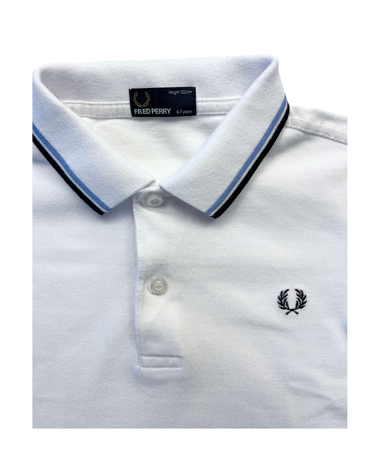 FRED PERRY - Polo blanc avec liseret bleu - 6/7 ans