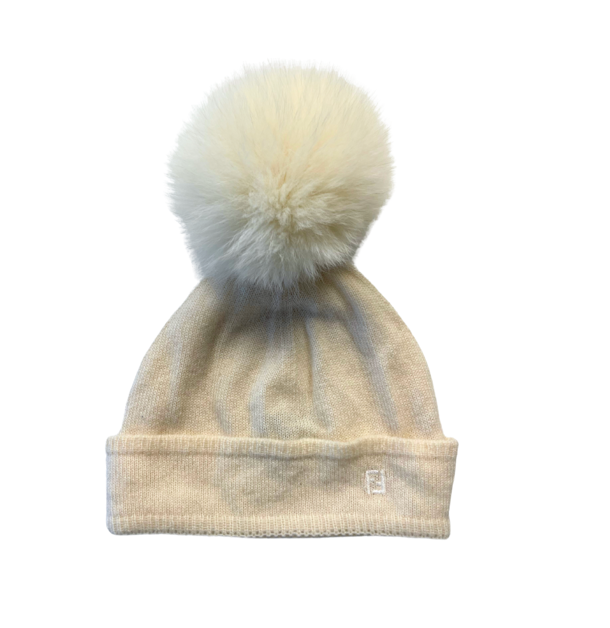FENDI - Bonnet crème en cachemire avec pompon - 4/8 ans
