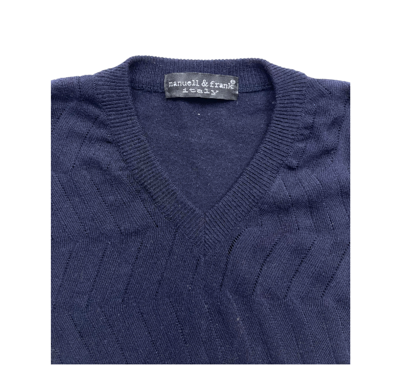 MANUELL & FRANK - Navy blue wool V-neck sweater - 8 years