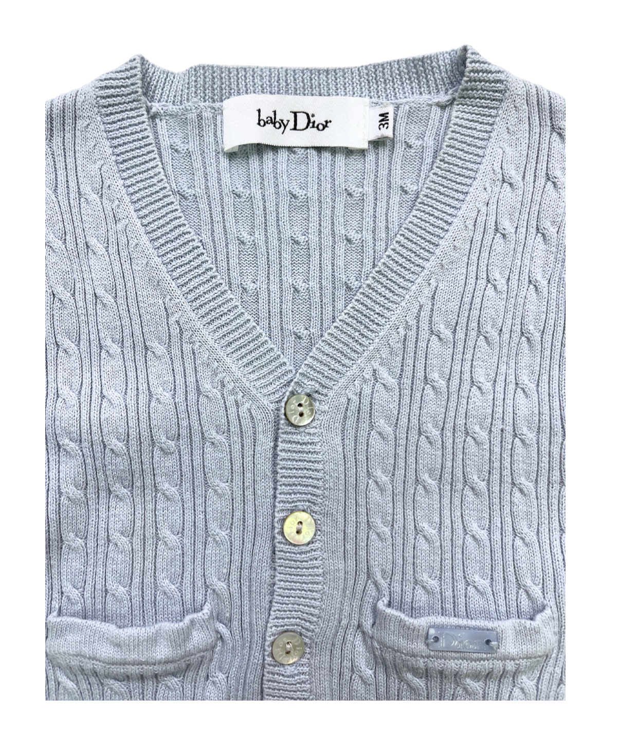 DIOR - Cardigan bleu en coton - 3 mois