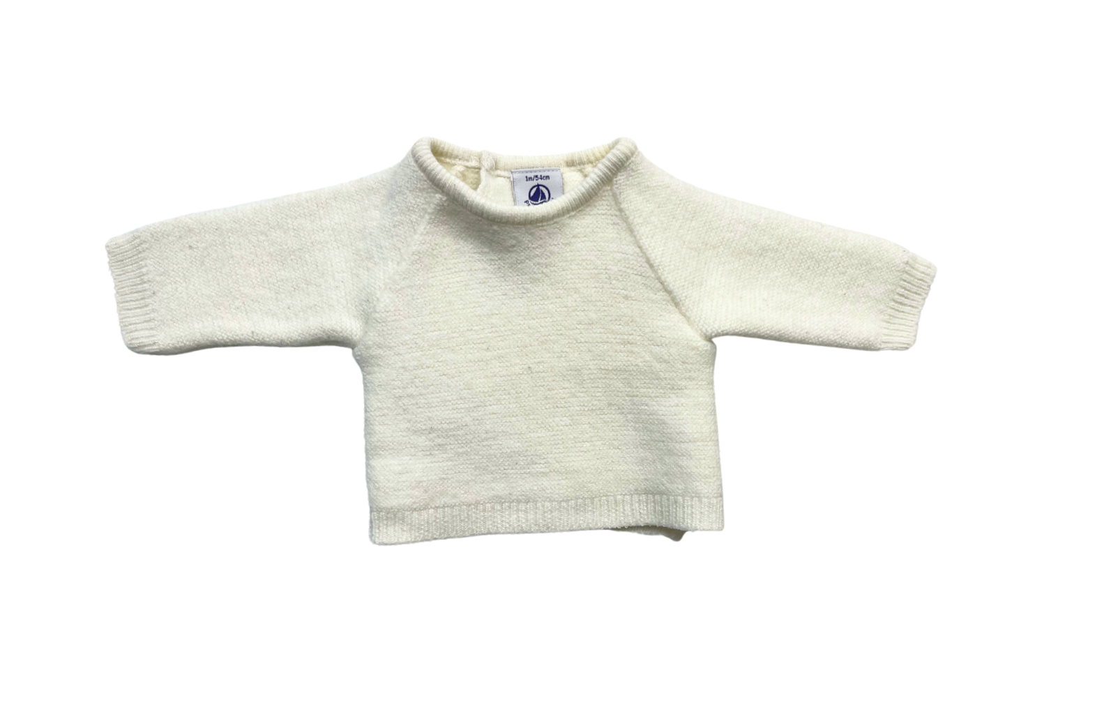PETIT BATAU - White cardigan with wrap-around closure at the back - 1 month