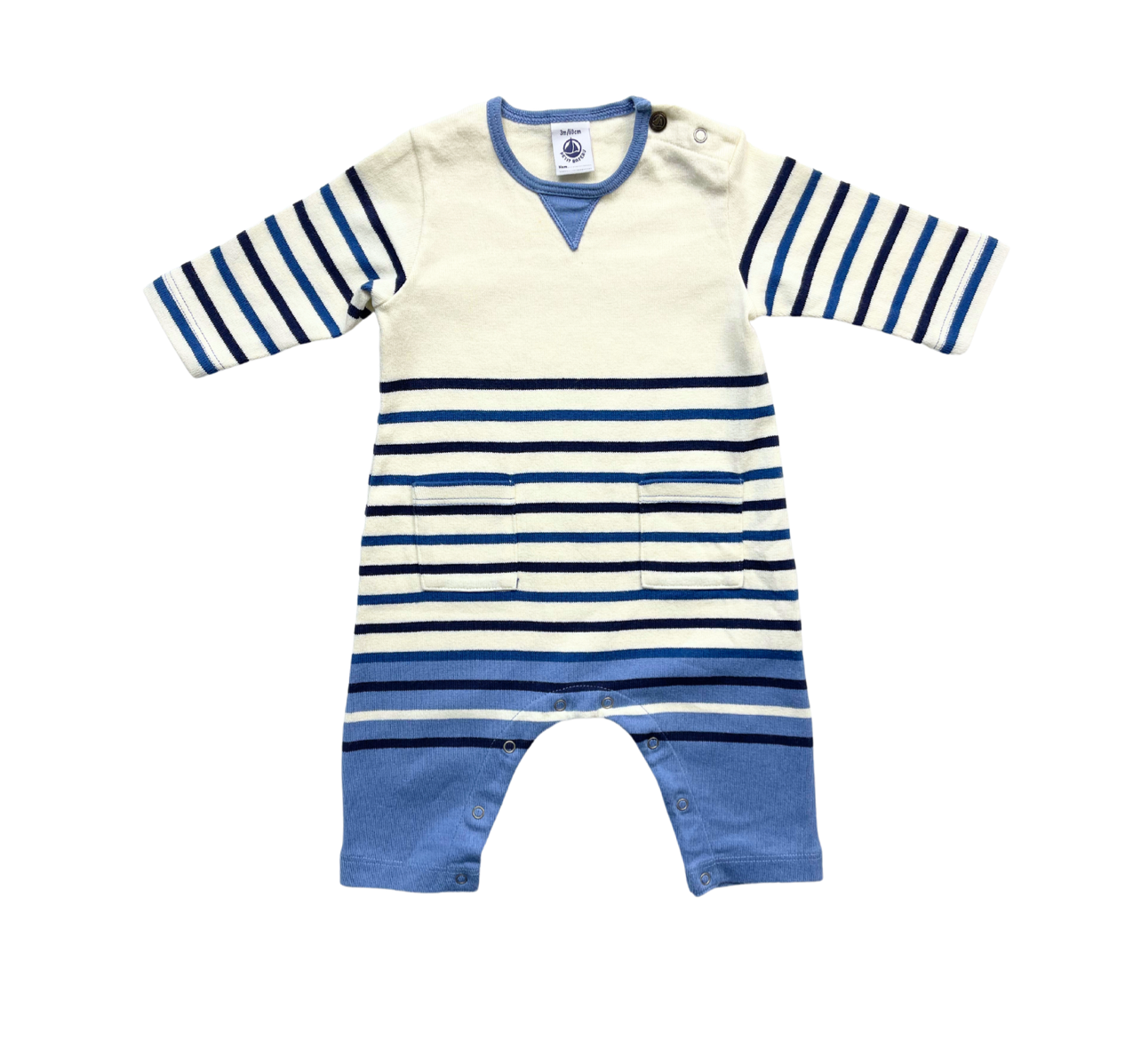 PETIT BATEAU - Blue striped jumpsuit - 3 months