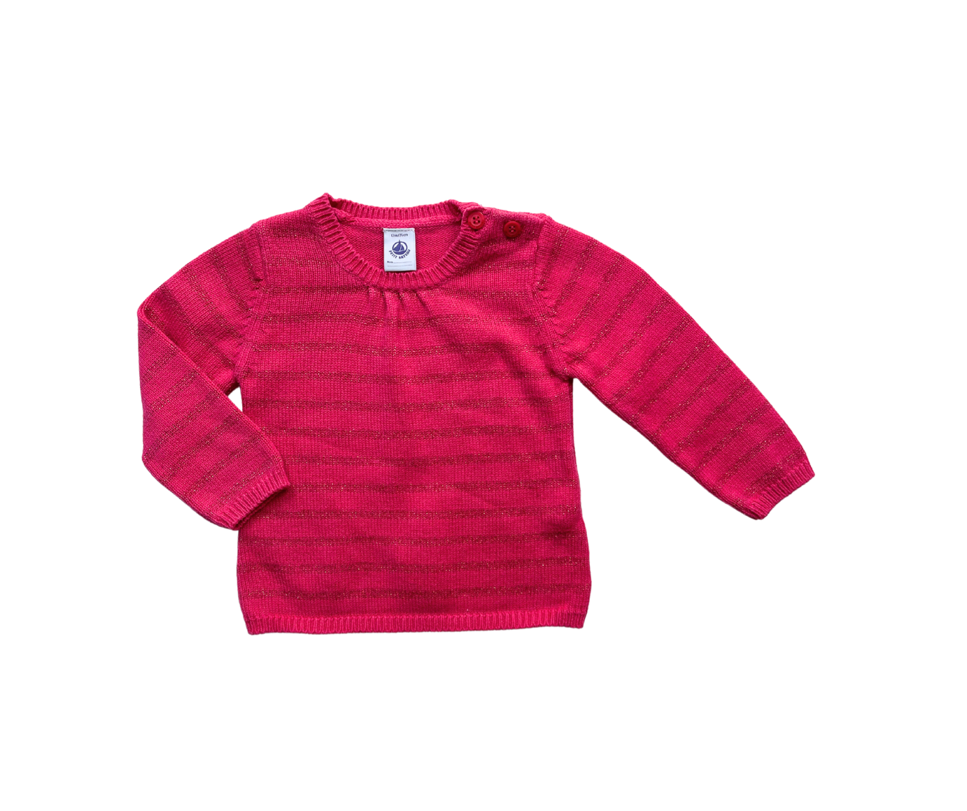PETIT BATEAU - Pink sweater with sequin stripes - 12 months