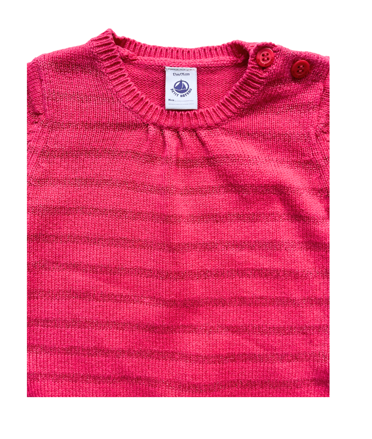 PETIT BATEAU - Pink sweater with sequin stripes - 12 months