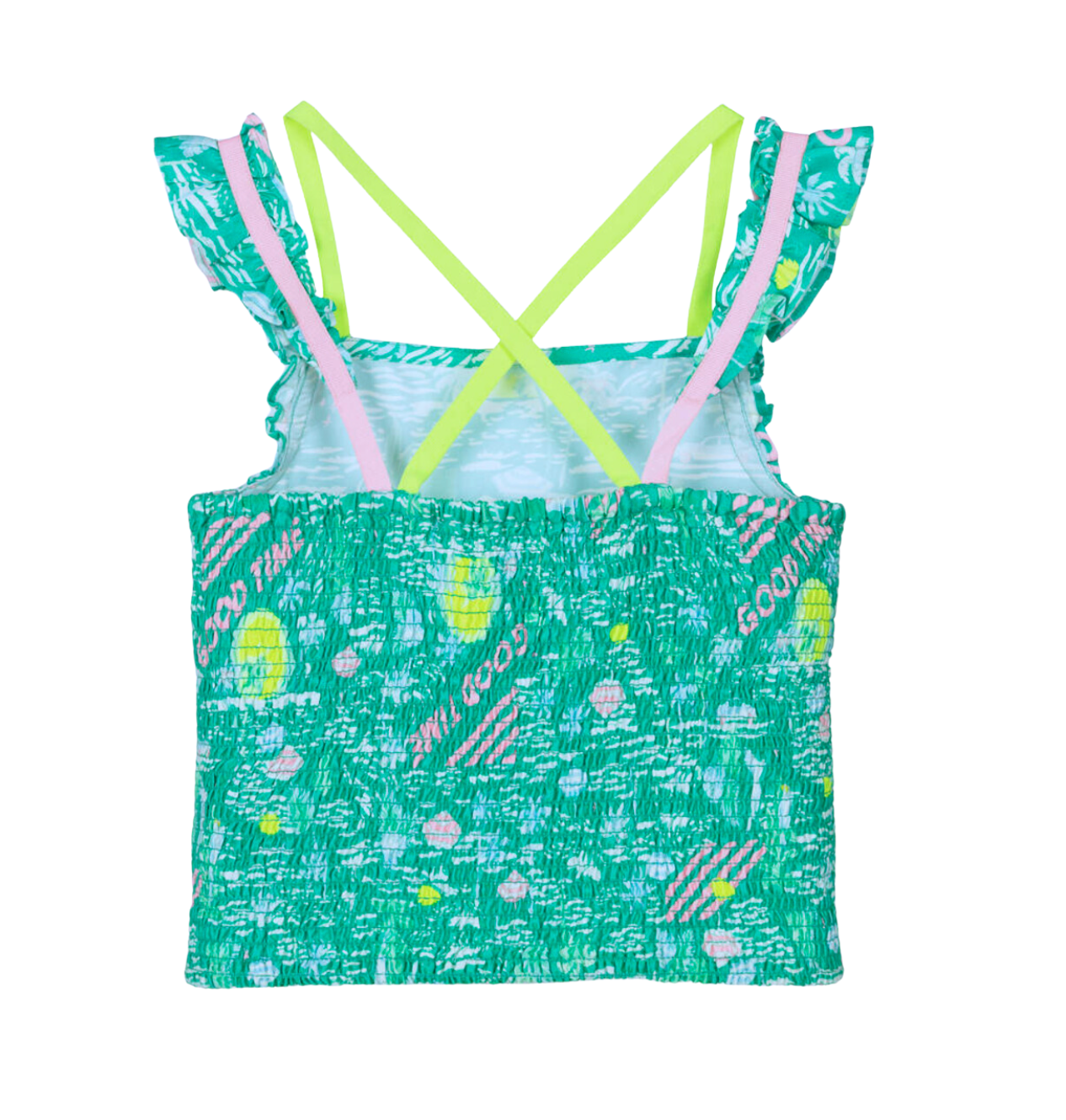 BILLIE BLUSH - Grünes Satintop mit Palmenprint - 4 Jahre