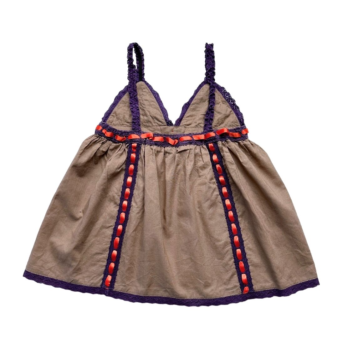 LILI GAUFRETTE - Chemisier kaki et violet avec détails en dentelle - 2 ans