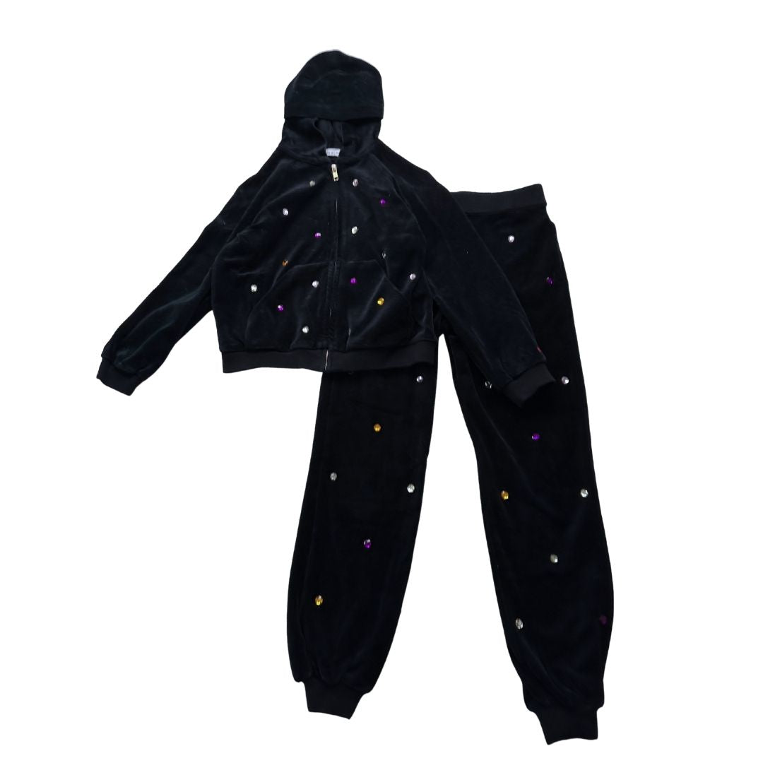 SONIA RYKIEL - Ensemble sweat zippé et jogging noir à strasses en velours - 8 ans