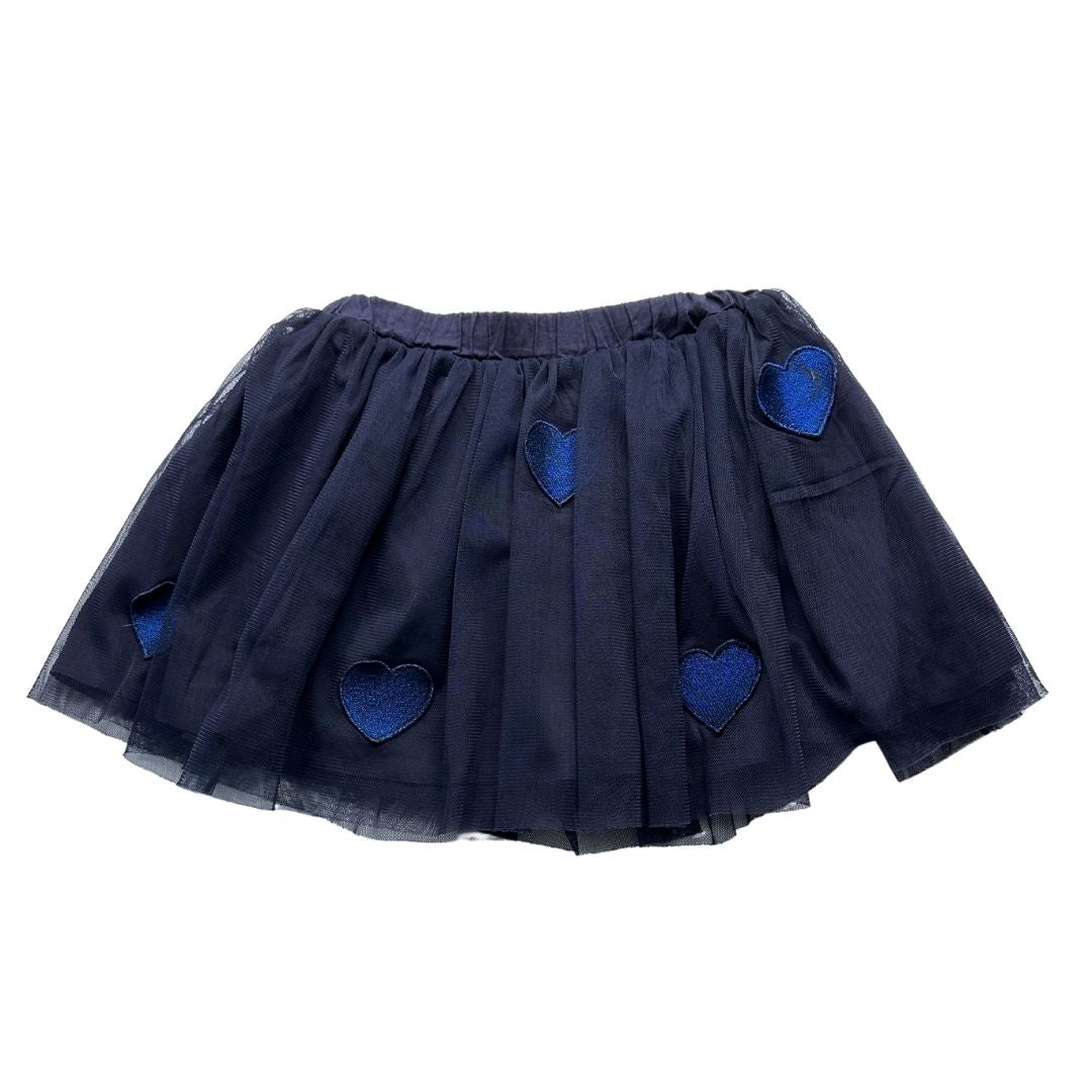 STELLA MCCARTNEY - Jupe bleu marine avec tulle et coeurs à paillettes - 8 ans