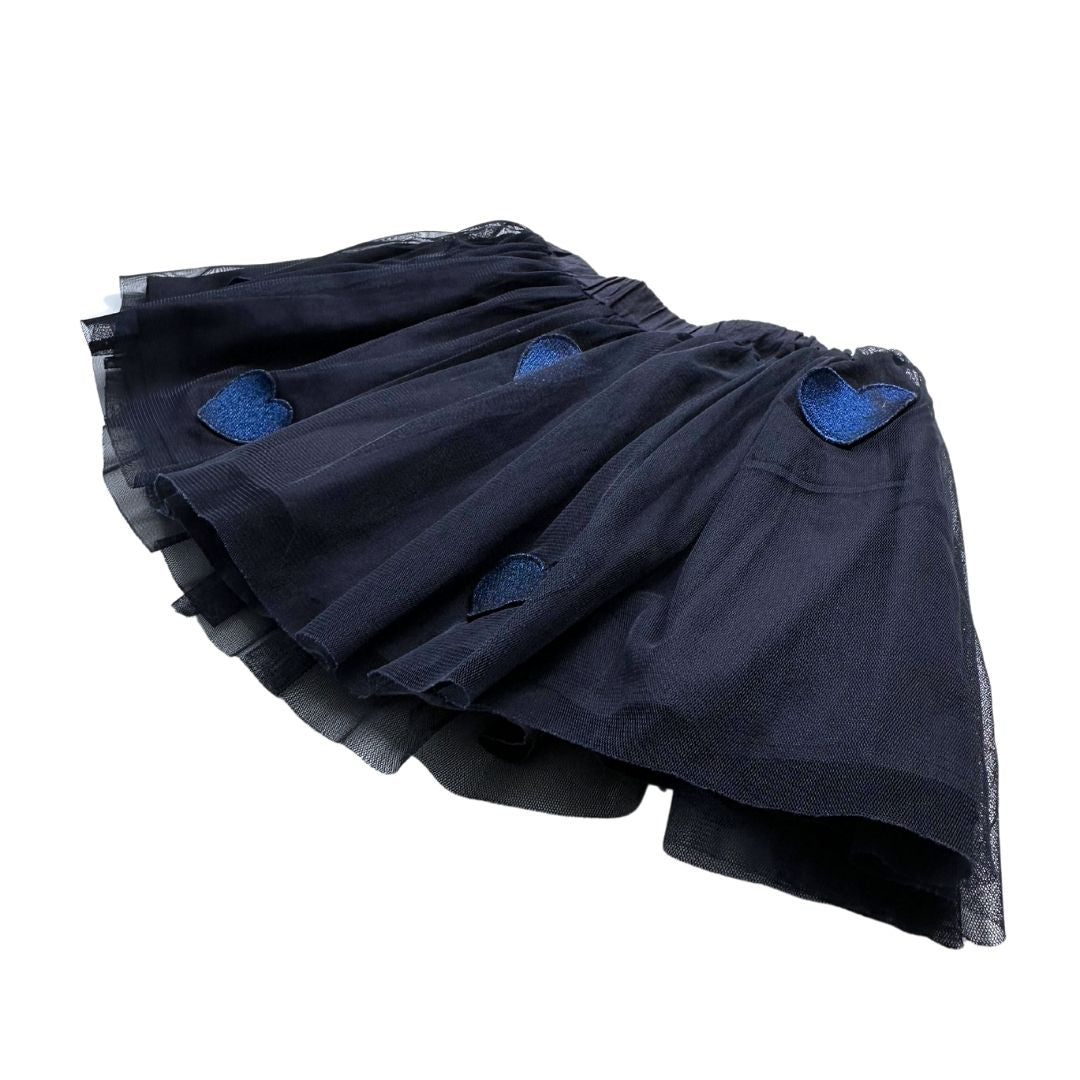 STELLA MCCARTNEY - Jupe bleu marine avec tulle et coeurs à paillettes - 8 ans