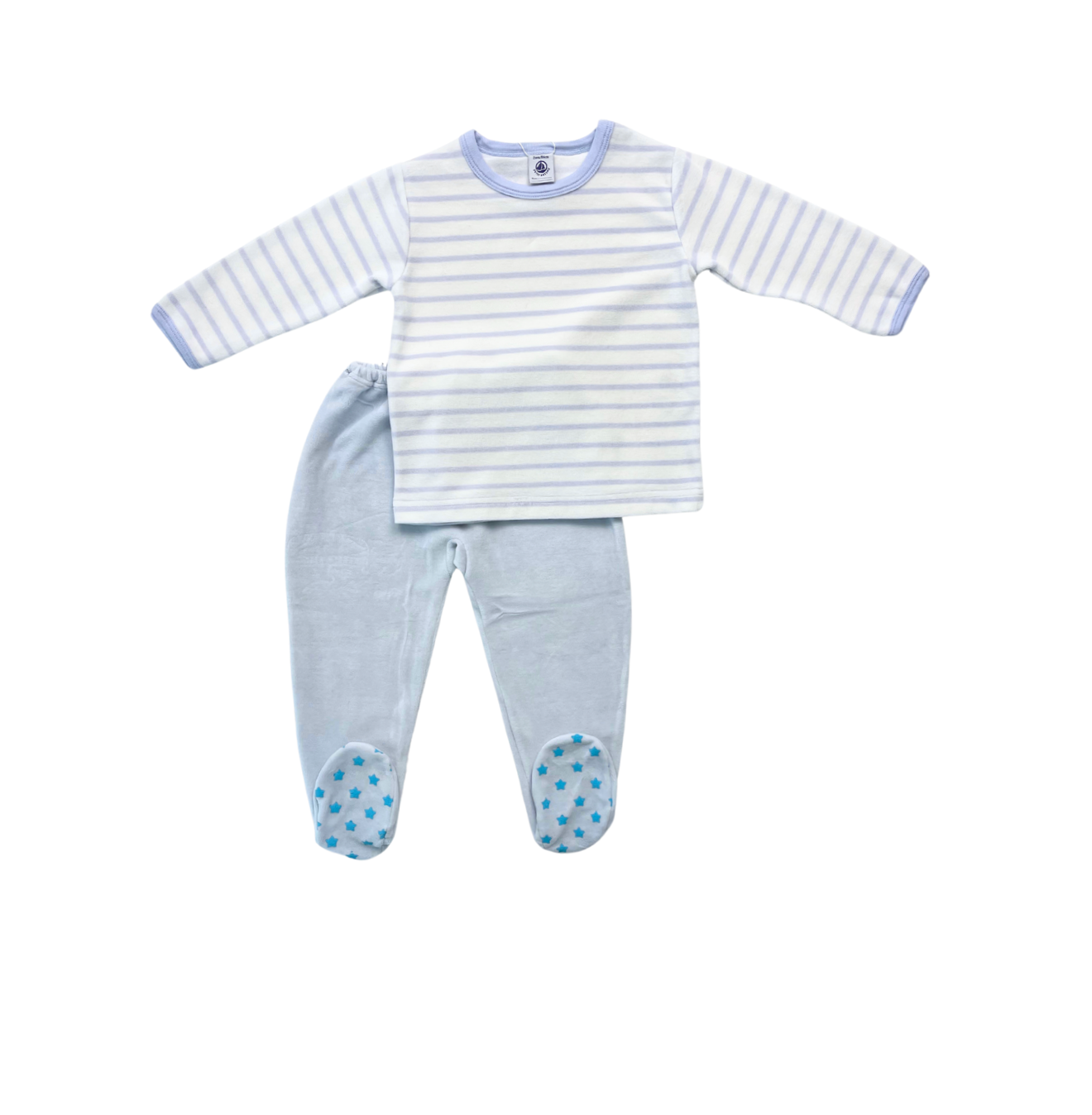 PETIT BATEAU - Blue striped velour pajama set (new) - 2 years