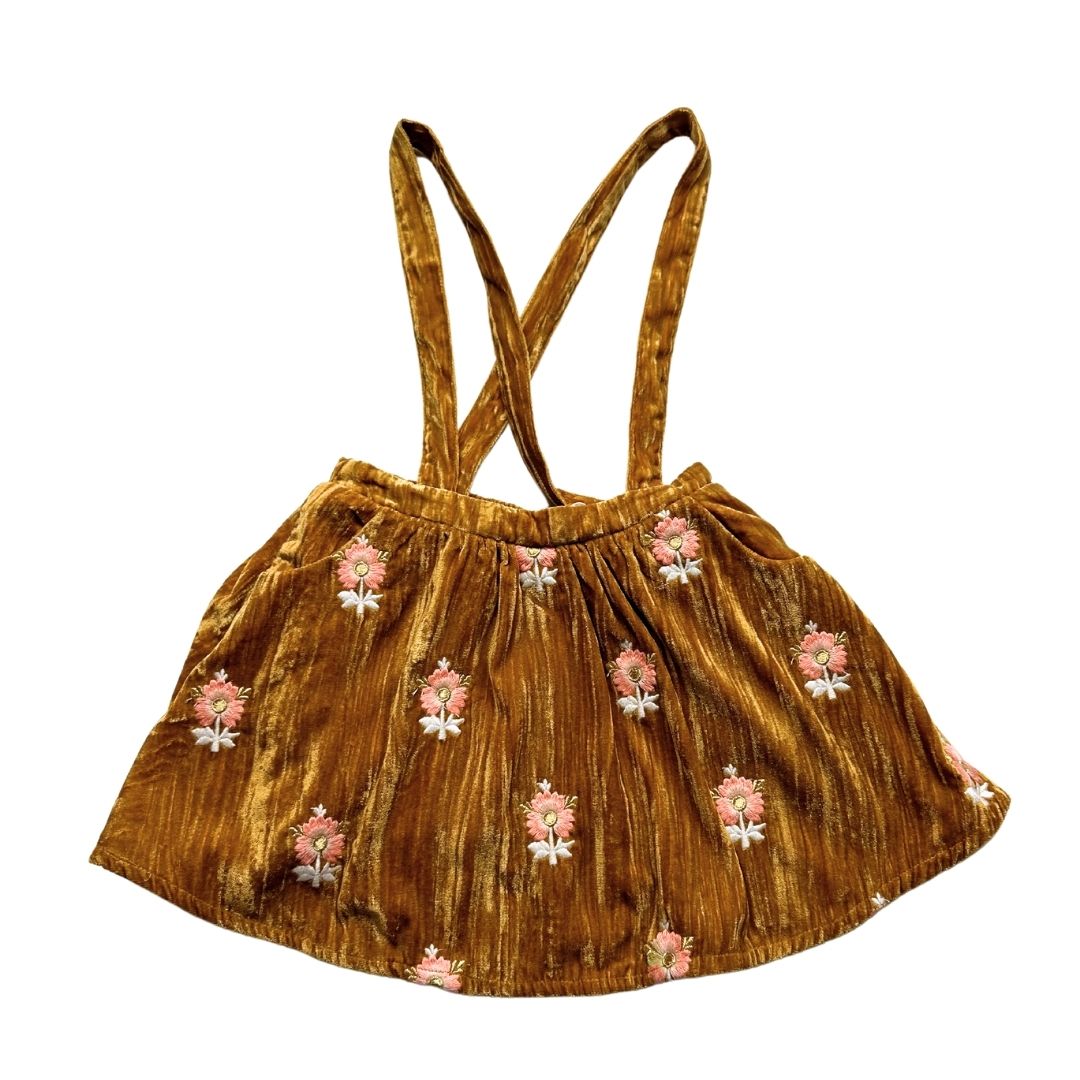 LOUISE MISHA - Jupe en velours moutarde avec fleurs brodés - 4 ans