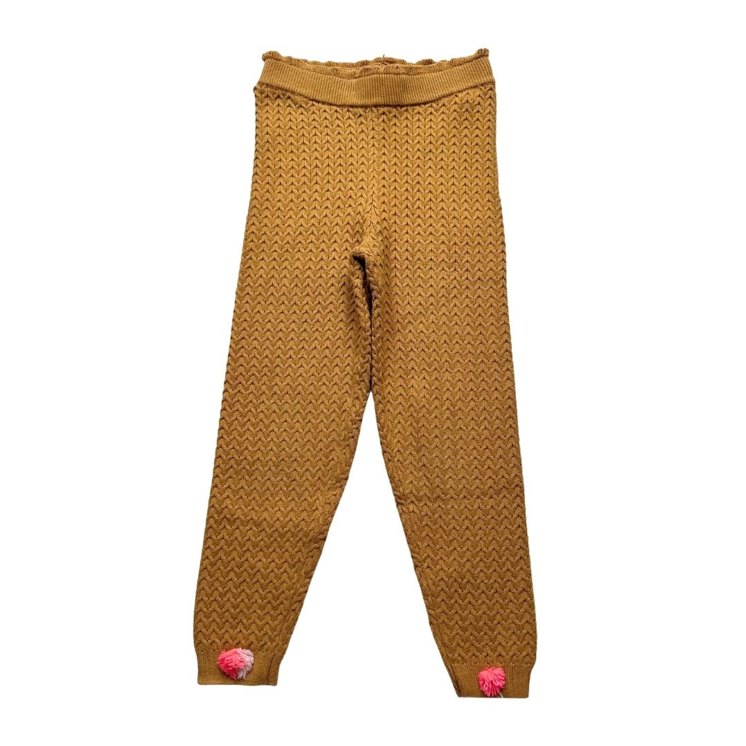 LOUISE MISHA - Legging moutarde effet tricot avec ponpons roses - 7 ans