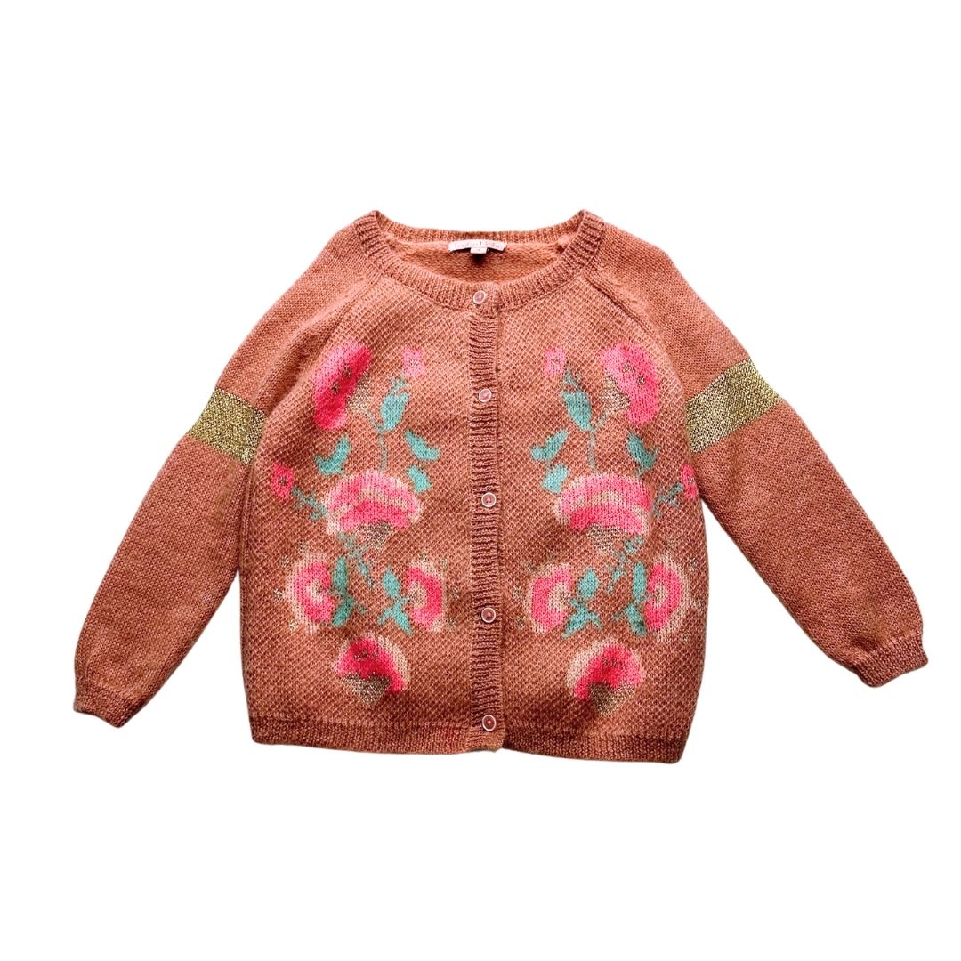 LOUISE MISHA - Cardigan rose avec imprimés en laine et alpage - 4 ans