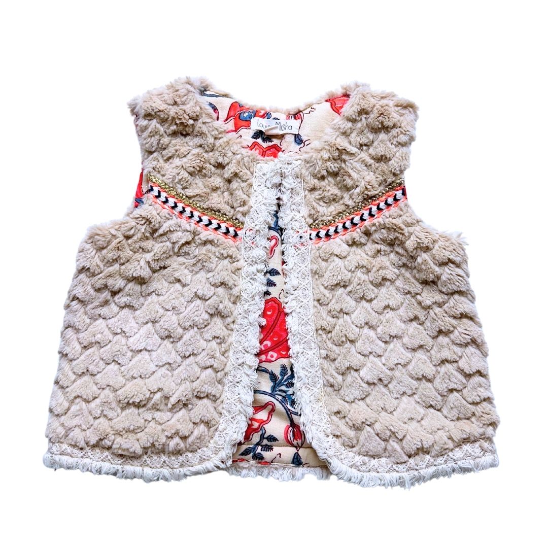 LOUISE MISHA - Gilet sans manches à fourrure marron - 6 ans
