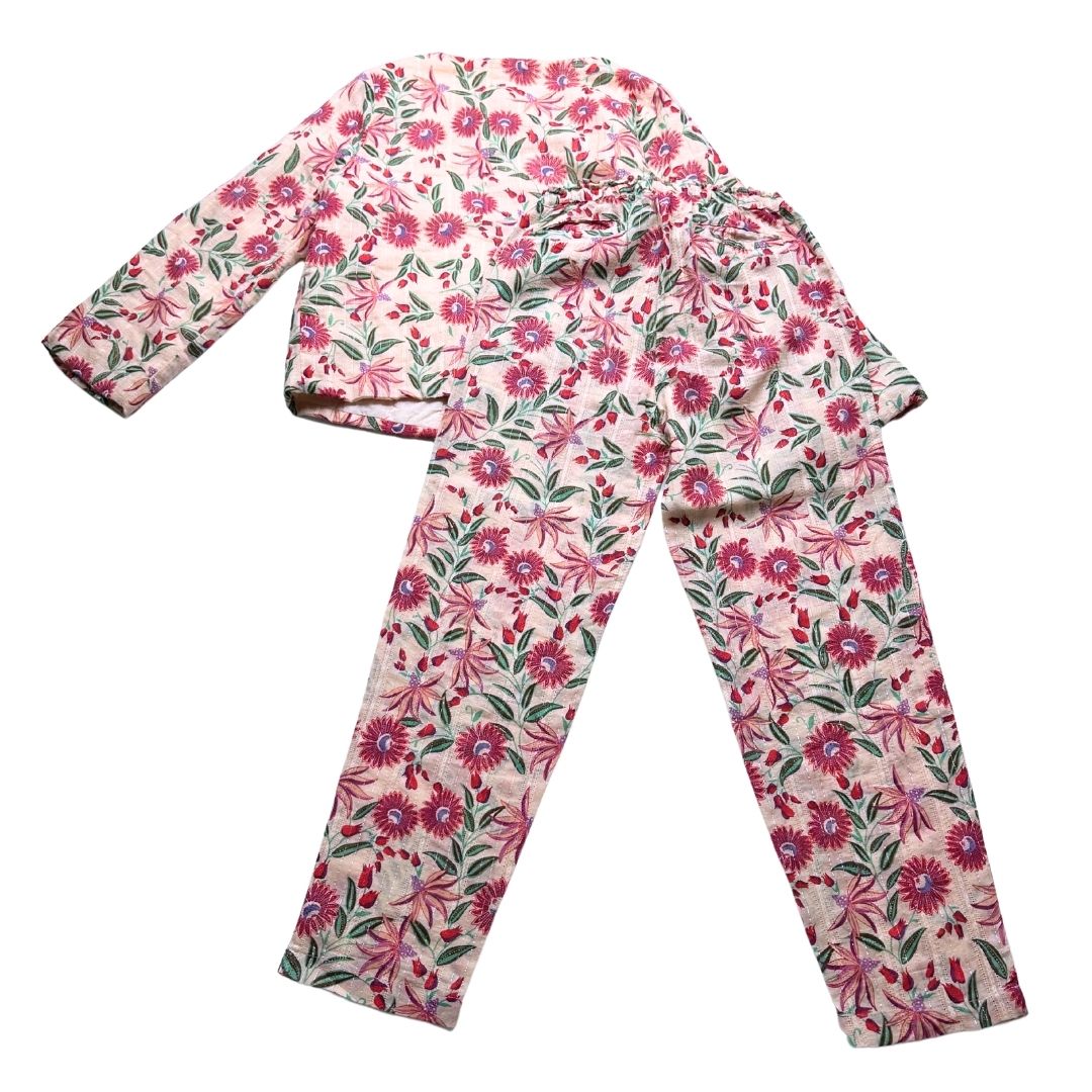 LOUISE MISHA - Beige jacket and pants set with pink flowers - 8 years