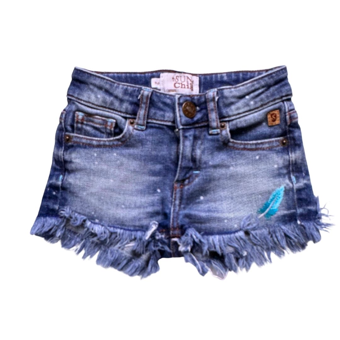 SUNCHILD - Blue denim shorts with embroidered feather - 2 years