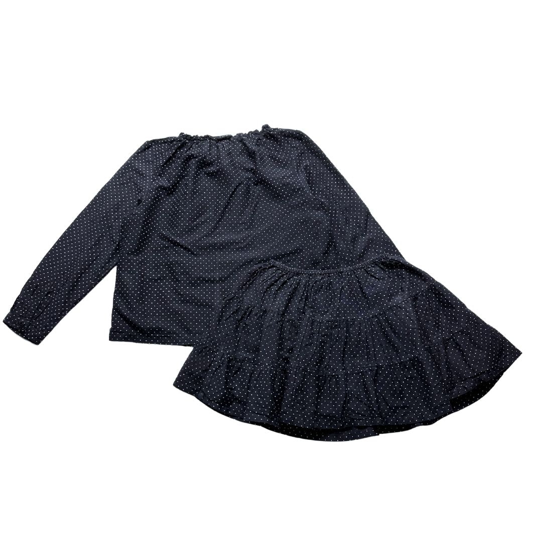 ZEF - Ensemble en soie jupe et chemisier noir à pois blancs - 8 ans