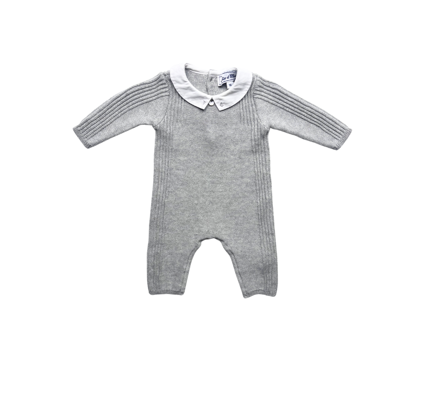 TARTINE & CHOCOLAT - Grauer Overall mit besticktem weißen Kragen - 1 Monat