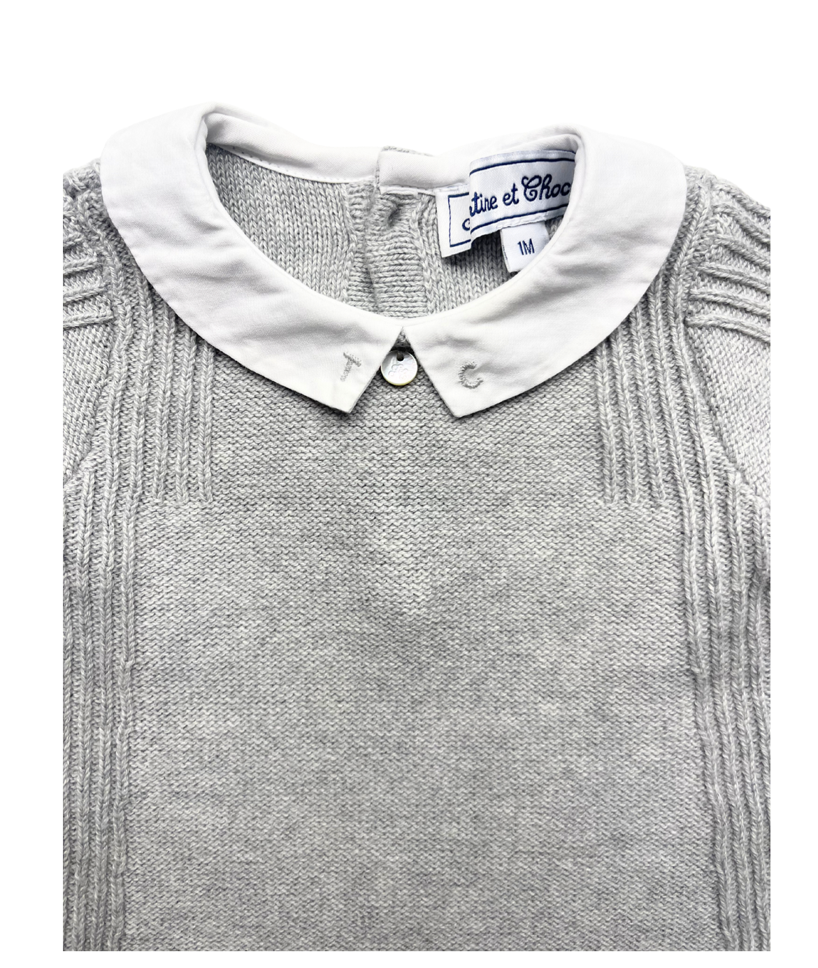 TARTINE & CHOCOLAT - Grauer Overall mit besticktem weißen Kragen - 1 Monat