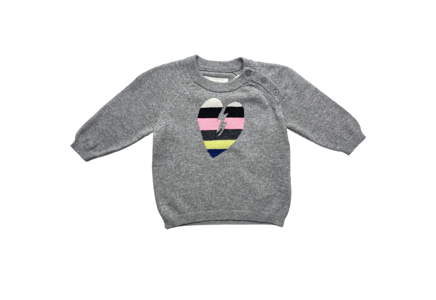 ZADIG & VOLTAIRE - Grau gestreifter Pullover mit Herzen - 9 Monate