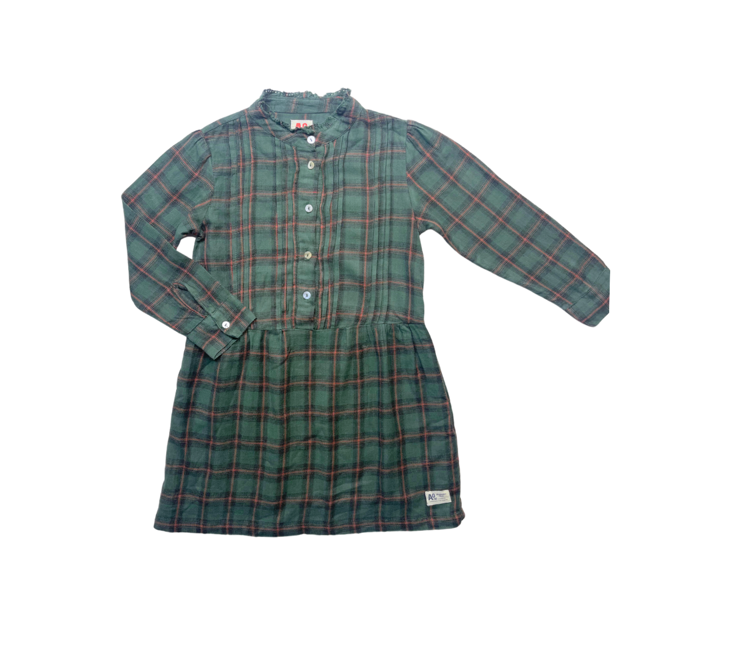 AO76 - Robe chemise à carreaux verte - 6 ans