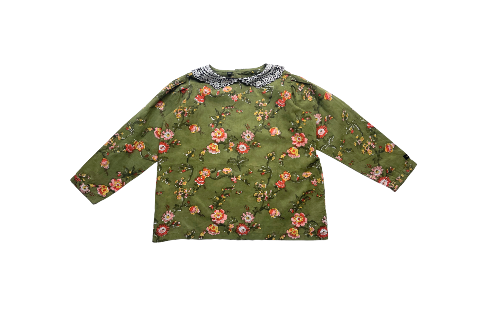 VINTAGE - Blouse verte à fleurs - 8 ans