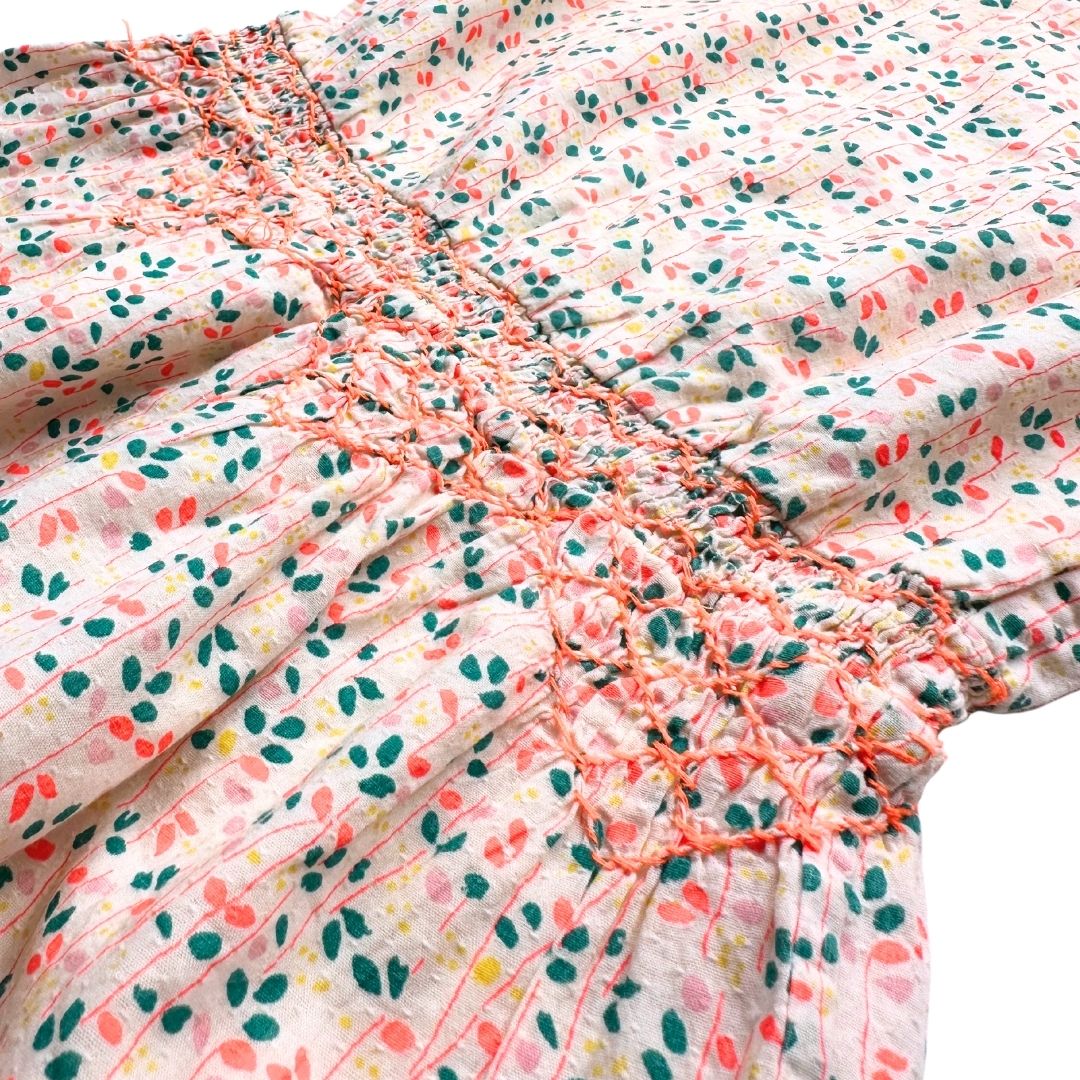 BONHEUR DU JOURS - Robe crème à motifs vert et rose è 2 ans