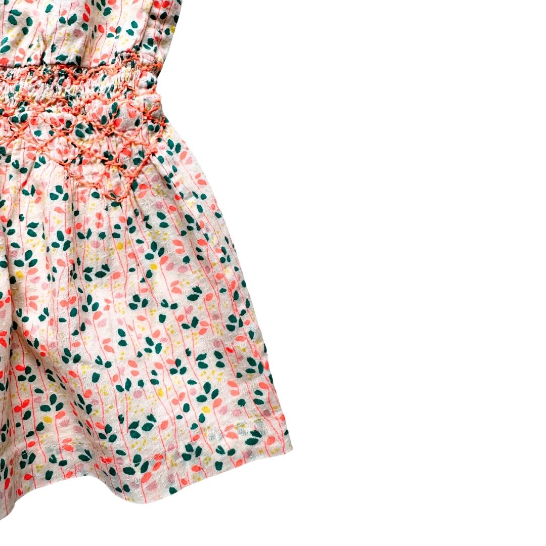 BONHEUR DU JOURS - Cream dress with green and pink patterns, 2 years old