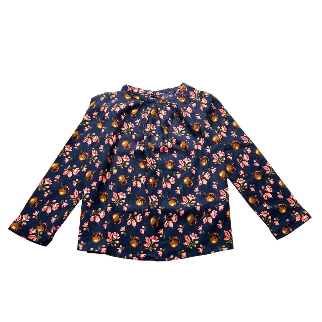BONPOINT - Blouse bleu marine à fleurs roses- 8 ans