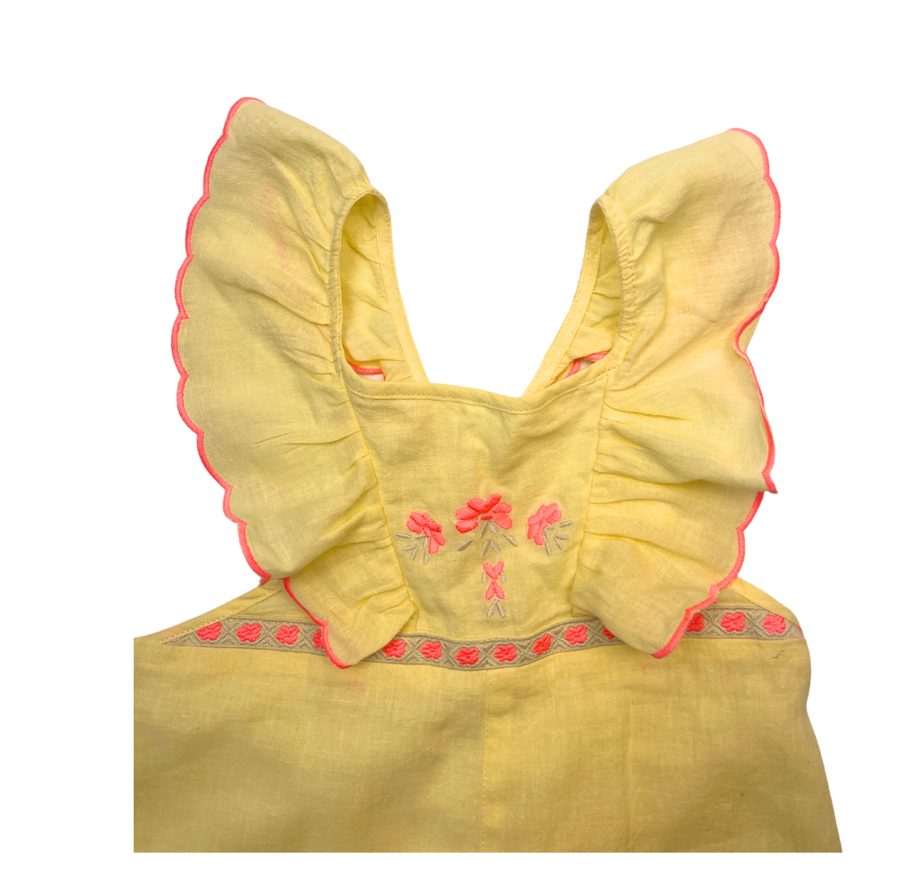 LOUISE MISHA - Salopette jaune en coton à broderies - 8 ans