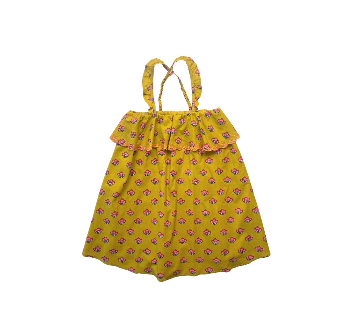 LOUISE MISHA - Robe moutarde à fleurs roses - 10 ans