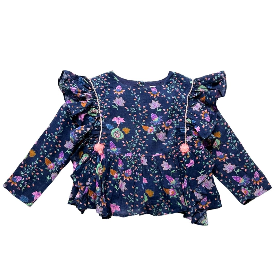 LOUISE MISHA - Chemisier bleu marine avec imprimés - 4 ans