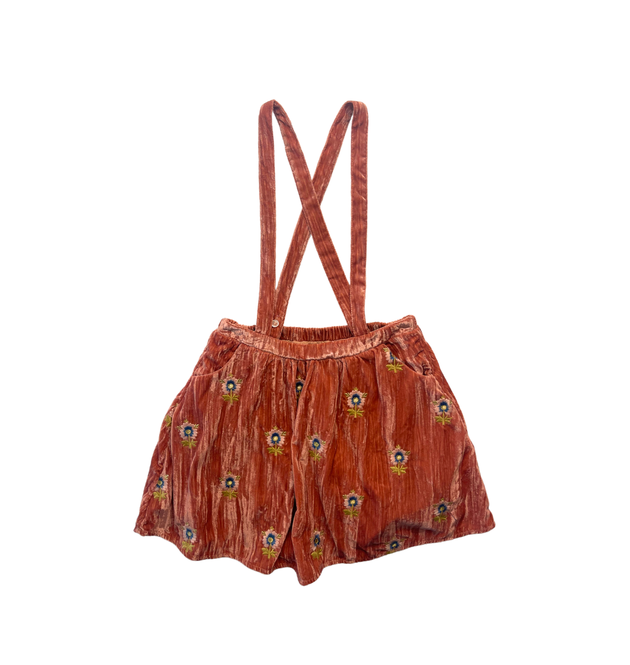 LOUISE MISHA - Jupe à bretelles en velours rose brodée - 10 ans