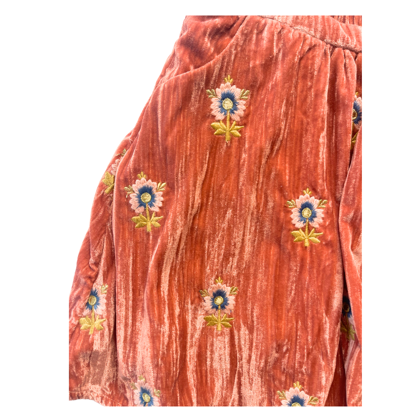 LOUISE MISHA - Jupe à bretelles en velours rose brodée - 10 ans