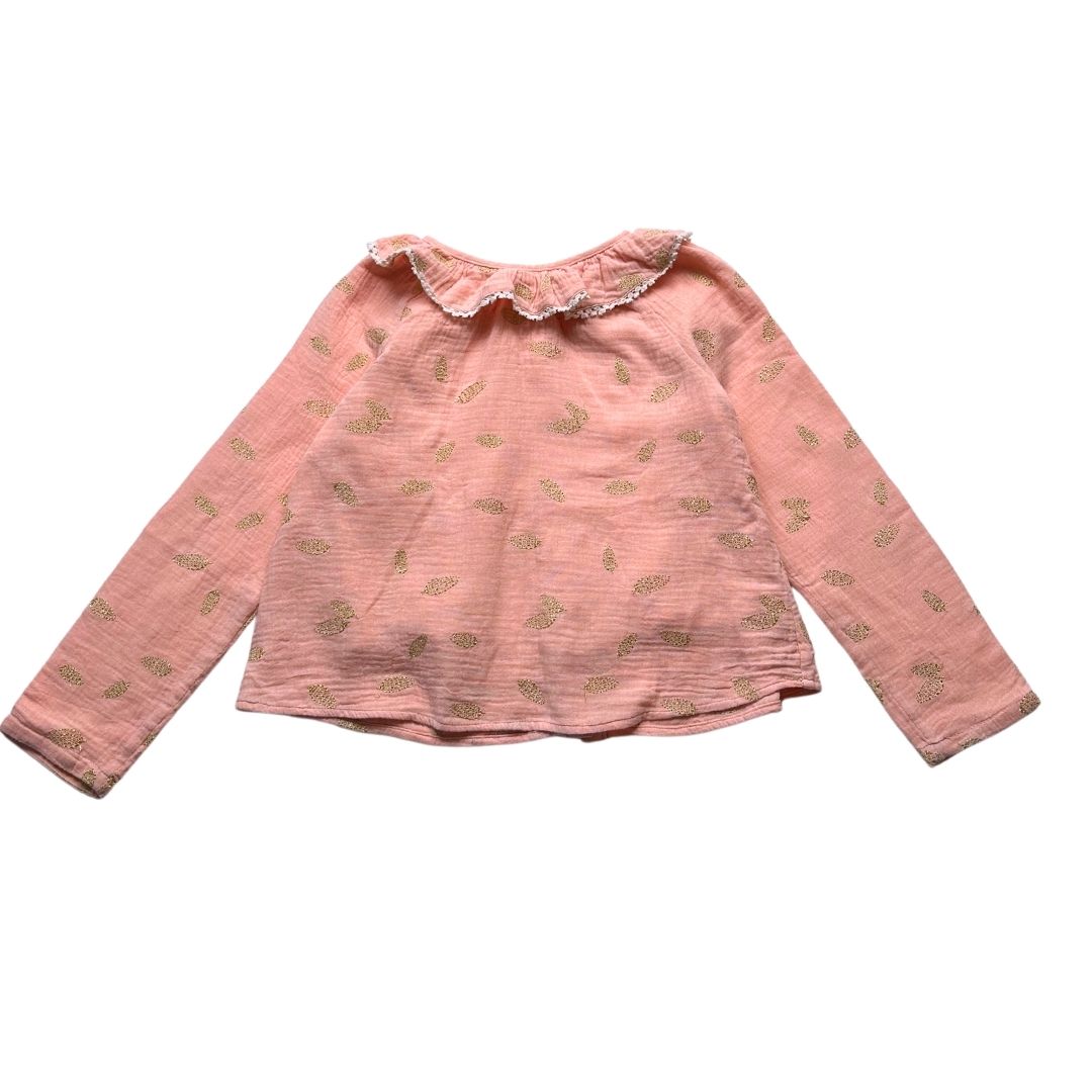 LOUISE MISHA - Blouse rose avec imprimés dorés - 8 ans
