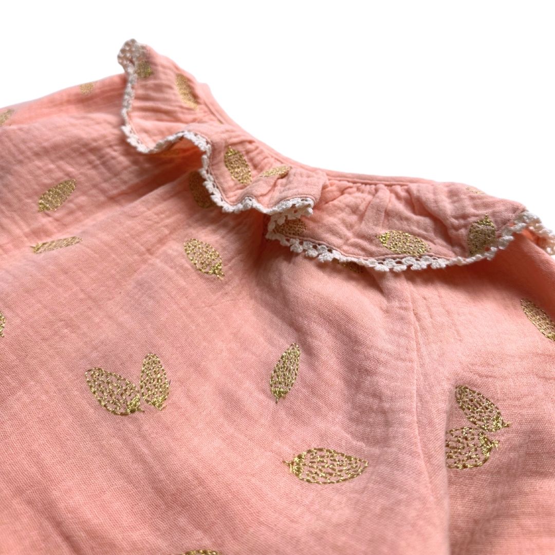 LOUISE MISHA - Blouse rose avec imprimés dorés - 8 ans