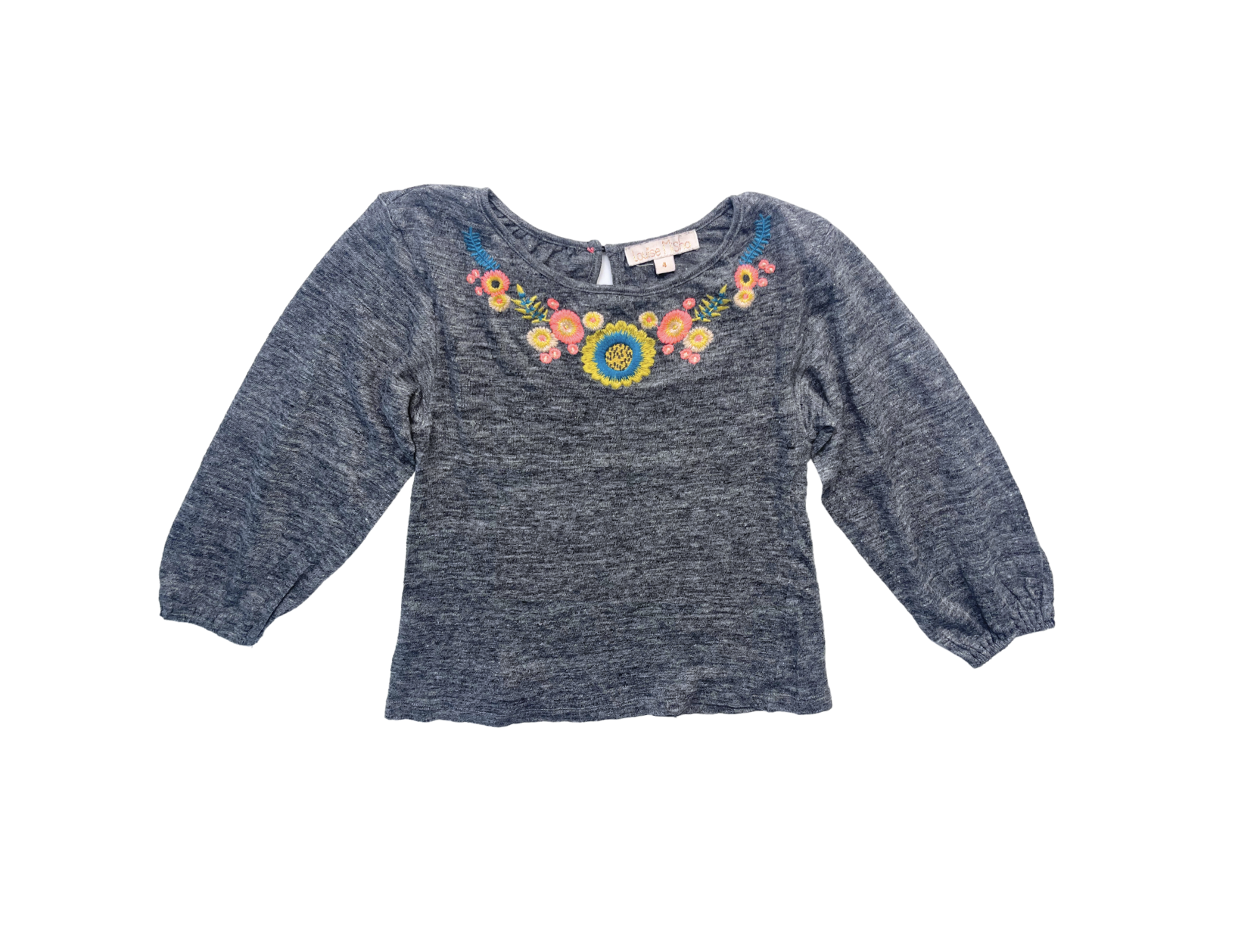 LOUISE MISHA - T shirt manches longues gris brodé - 4 ans